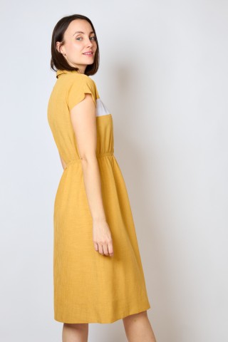 Vestido vintage ocre raya blanca - Ropa mujer vintage SusiSweetdress