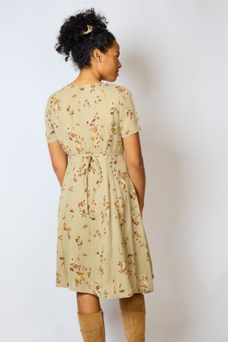 Vestido vintage beige con flores marrones - Ropa mujer vintage SusiSweetdress