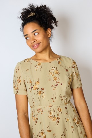 Vestido vintage beige con flores marrones - Ropa mujer vintage SusiSweetdress