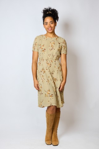 Vestido vintage beige con flores marrones - Ropa mujer vintage SusiSweetdress