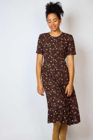 Vestido vintage marrón con flores - Ropa mujer vintage SusiSweetdress