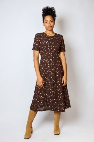 Vestido vintage marrón con flores - Ropa mujer vintage SusiSweetdress