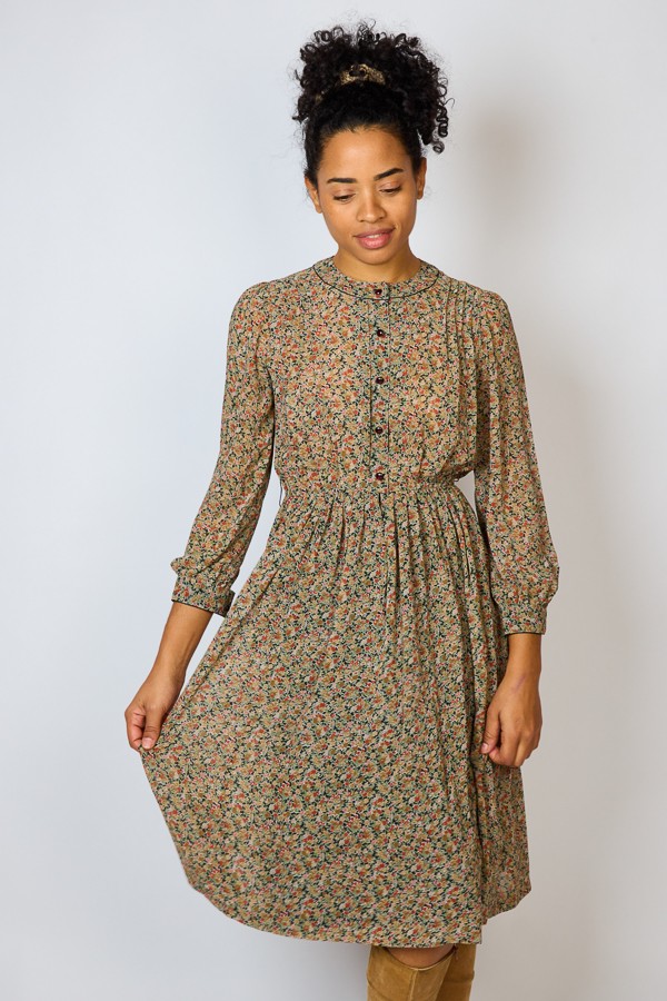 Vestido vintage negro estampado floreado - Ropa mujer vintage SusiSweetdress