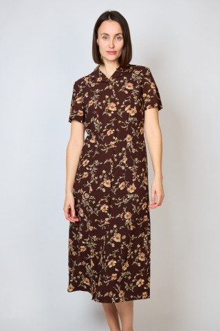 Vestido vintage marrón chocolate con flores - Ropa mujer vintage SusiSweetdress