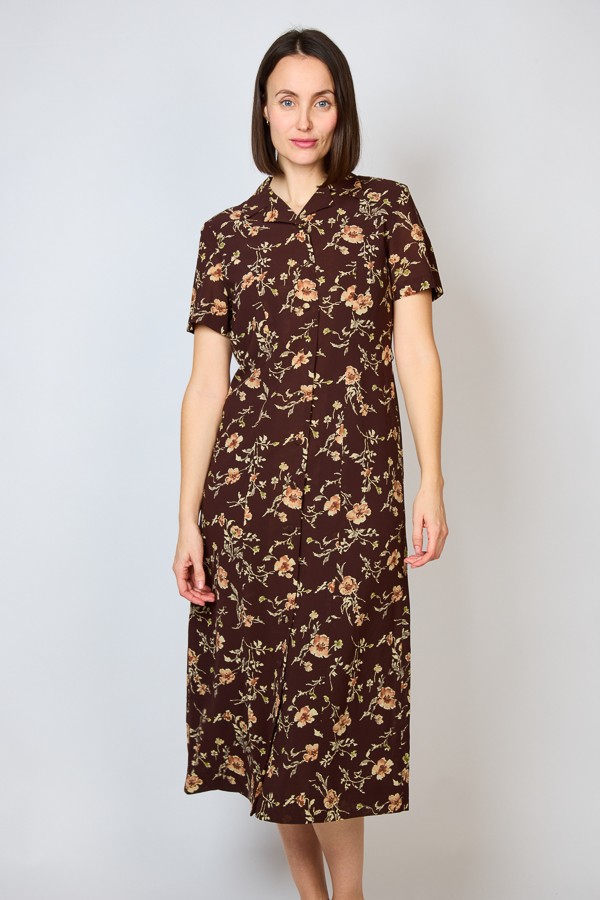 Vestido vintage marrón chocolate con flores - Ropa mujer vintage SusiSweetdress