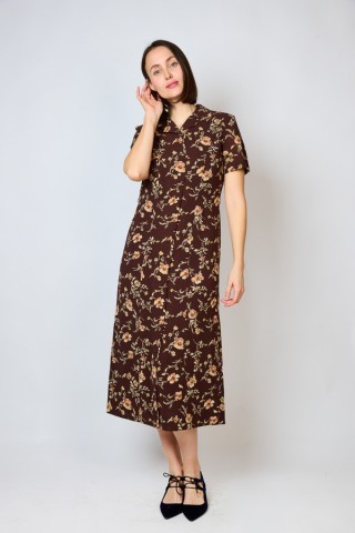 Vestido vintage marrón chocolate con flores - Ropa mujer vintage SusiSweetdress
