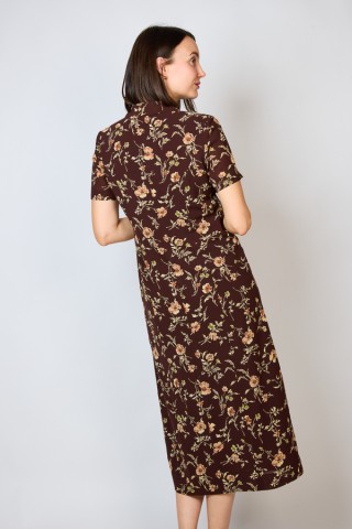 Vestido vintage marrón chocolate con flores - Ropa mujer vintage SusiSweetdress