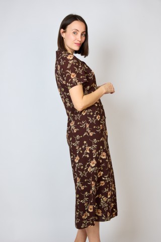 Vestido vintage marrón chocolate con flores - Ropa mujer vintage SusiSweetdress