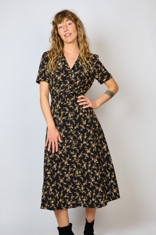 Vestido vintage negro con flores beige - Ropa mujer vintage SusiSweetdress