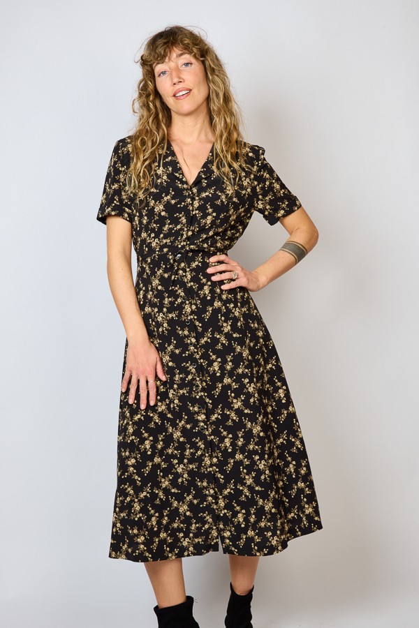 Vestido vintage negro con flores beige - Ropa mujer vintage SusiSweetdress