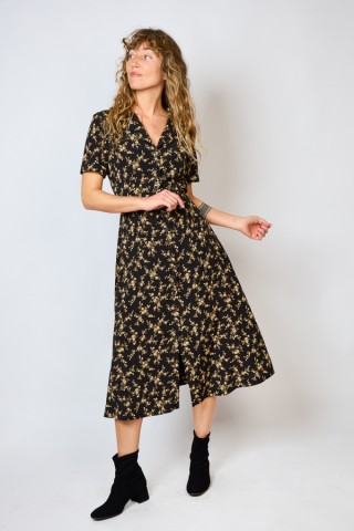 Vestido vintage negro con flores beige - Ropa mujer vintage SusiSweetdress
