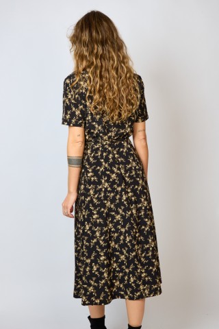Vestido vintage negro con flores beige - Ropa mujer vintage SusiSweetdress