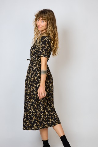 Vestido vintage negro con flores beige - Ropa mujer vintage SusiSweetdress