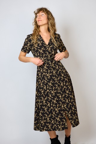 Vestido vintage negro con flores beige - Ropa mujer vintage SusiSweetdress
