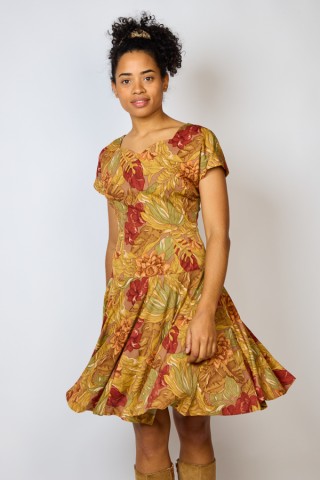 Vestido vintage ocre estampado floral - Ropa mujer vintage SusiSweetdress