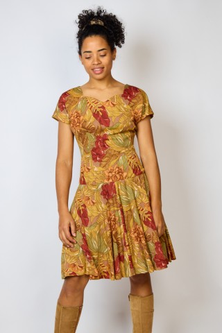 Vestido vintage ocre estampado floral - Ropa mujer vintage SusiSweetdress
