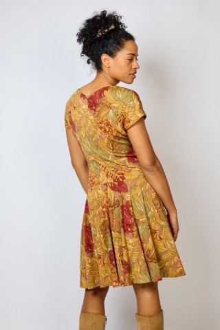 Vestido vintage ocre estampado floral - Ropa mujer vintage SusiSweetdress