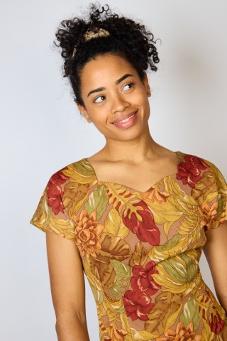Vestido vintage ocre estampado floral - Ropa mujer vintage SusiSweetdress