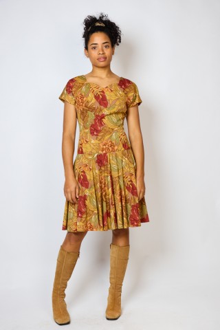 Vestido vintage ocre estampado floral - Ropa mujer vintage SusiSweetdress