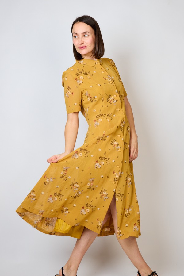 Vestido vintage mostaza con flores - Ropa mujer vintage SusiSweetdress