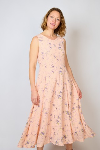 Vestido vintage rosa claro con flores lila - Ropa mujer vintage SusiSweetdress