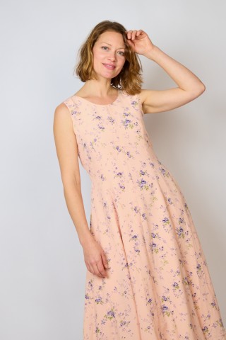 Vestido vintage rosa claro con flores lila - Ropa mujer vintage SusiSweetdress