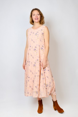 Vestido vintage rosa claro con flores lila - Ropa mujer vintage SusiSweetdress