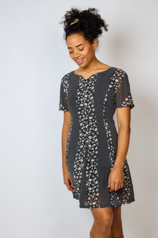 Vestido vintage negro con topitos y flores - Ropa mujer vintage SusiSweetdress