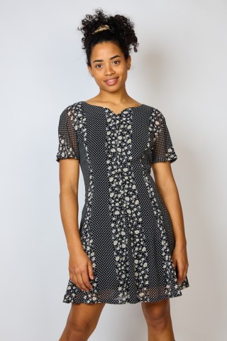 Vestido vintage negro con topitos y flores - Ropa mujer vintage SusiSweetdress