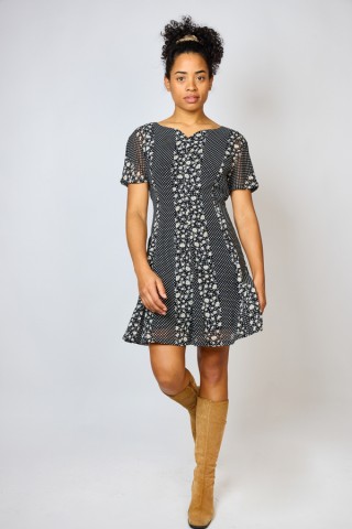 Vestido vintage negro con topitos y flores - Ropa mujer vintage SusiSweetdress