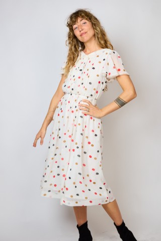 Vestido vintage blanco con topos - Ropa mujer vintage SusiSweetdress