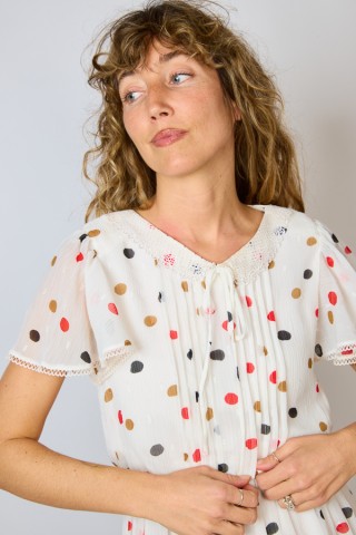 Vestido vintage blanco con topos - Ropa mujer vintage SusiSweetdress