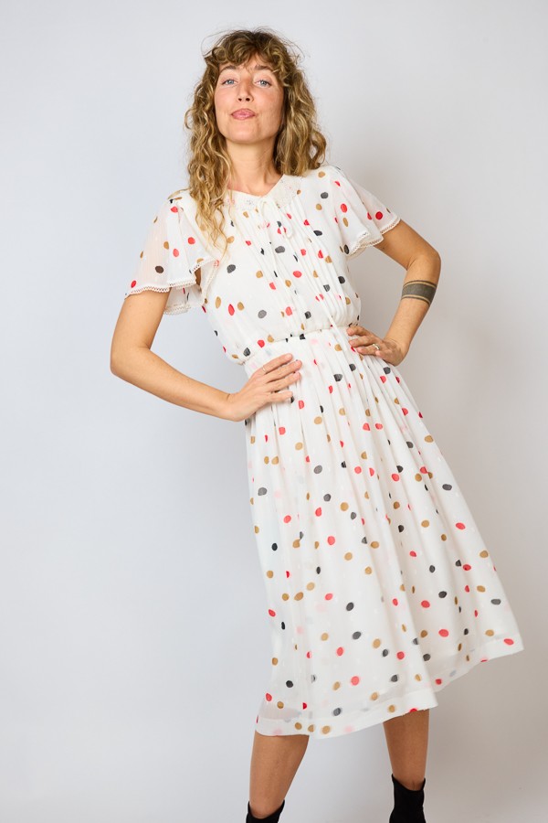 Vestido vintage blanco con topos - Ropa mujer vintage SusiSweetdress