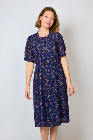 Vestido vintage azul marino con flores - Ropa mujer vintage SusiSweetdress