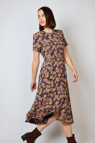 Vestido vintage negro con flores rosas - Ropa mujer vintage SusiSweetdress