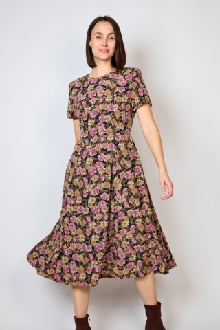 Vestido vintage negro con flores rosas - Ropa mujer vintage SusiSweetdress