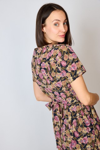 Vestido vintage negro con flores rosas - Ropa mujer vintage SusiSweetdress