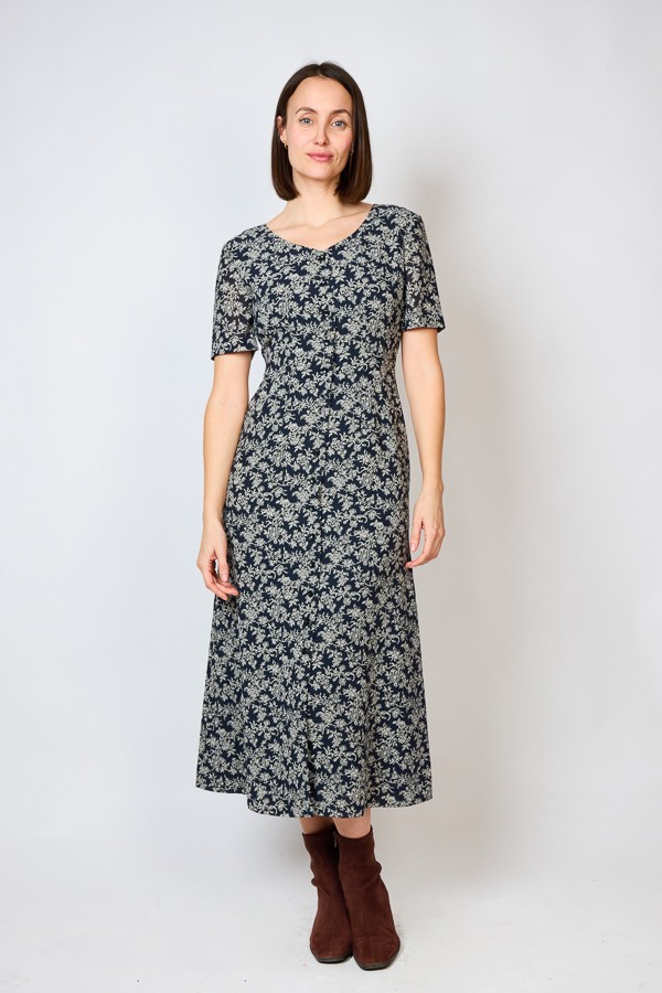 Vestido vintage negro con flores blancas - Ropa mujer vintage SusiSweetdress