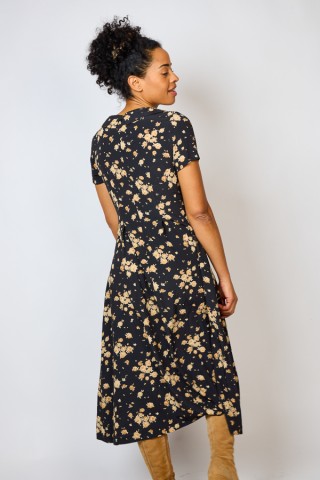 Vestido vintage negro flores ocre - Ropa mujer vintage SusiSweetdress