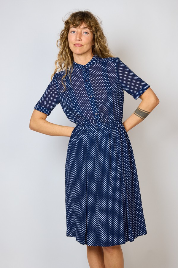 Vestido vintage azul marino con topitos - Ropa mujer vintage SusiSweetdress