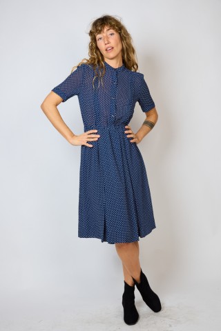 Vestido vintage azul marino con topitos - Ropa mujer vintage SusiSweetdress