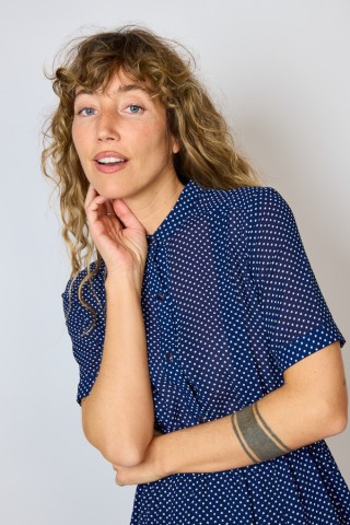 Vestido vintage azul marino con topitos - Ropa mujer vintage SusiSweetdress