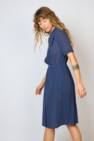 Vestido vintage azul marino con topitos - Ropa mujer vintage SusiSweetdress