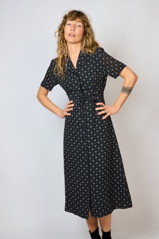 Vestido vintage negro estampado blanco - Ropa mujer vintage SusiSweetdress