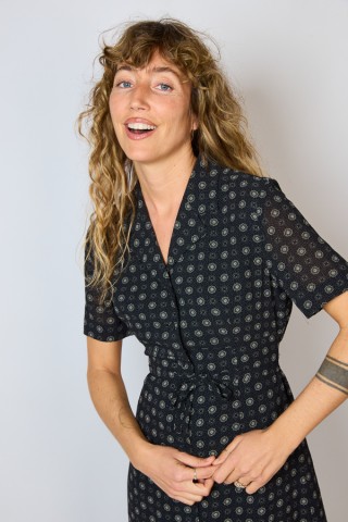 Vestido vintage negro estampado blanco - Ropa mujer vintage SusiSweetdress