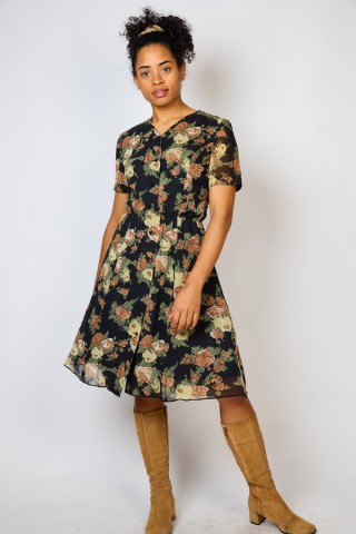 Vestido vintage negro con flores - Ropa mujer vintage SusiSweetdress