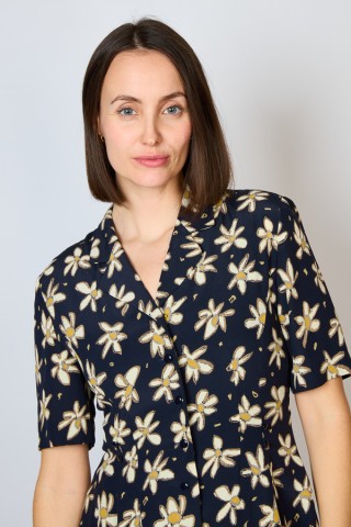 Vestido vintage negro con flores beige - Ropa mujer vintage SusiSweetdress