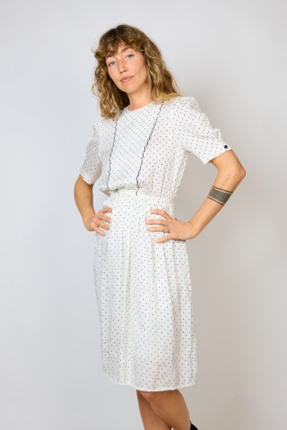 Vestido vintage blanco con topitos negros - Ropa mujer vintage SusiSweetdress