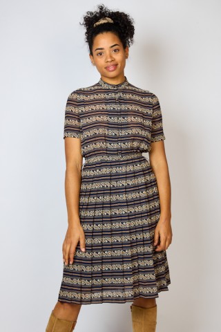 Vestido vintage negro estampado beige - Ropa mujer vintage SusiSweetdress