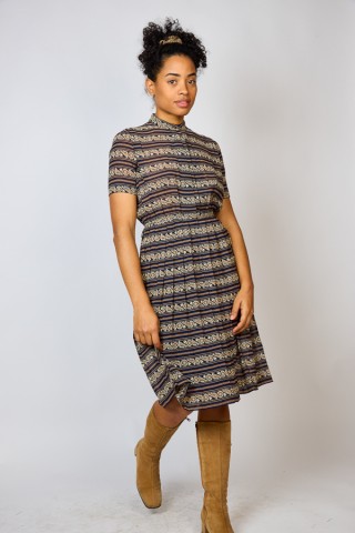 Vestido vintage negro estampado beige - Ropa mujer vintage SusiSweetdress